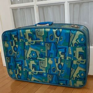 Retro/Mod 1960’s Vinyl Geometric Design Hardshell Suitcase, 25” x 17” x 7”